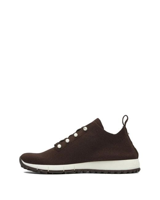 Jimmy Choo Brown Veles Chocolate Cashmere Melange Knit Trainers Pearl Buttons