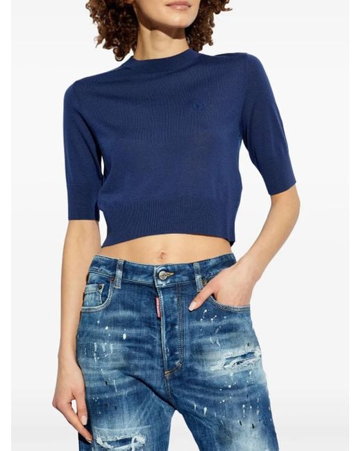 DSquared² Blue Logo-Embroidered T-Shirt