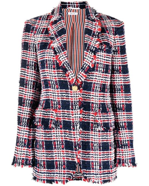 Thom Browne Red Frayed Single-Breasted Tweed Blazer