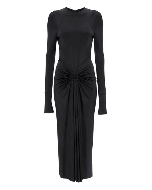 Victoria Beckham Black Gathered Long-Sleeve Midi Dress