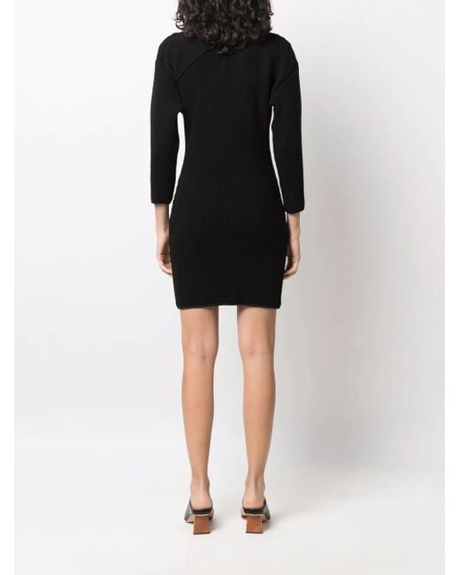Rodebjer Black Ribbed-Knit V-Neck Dress