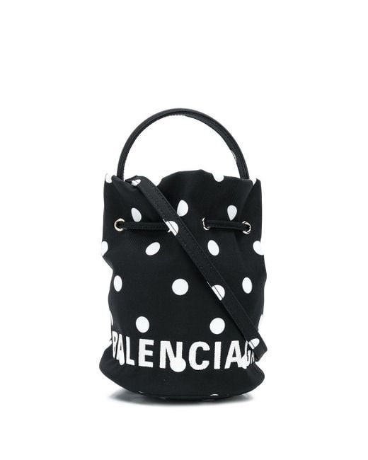 Balenciaga Wheel Xs Polka-dot Canvas Bucket Bag in Black