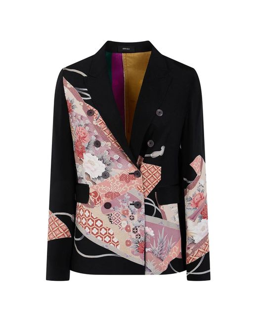 Ibrigu Black Floral-Print Double-Breasted Blazer