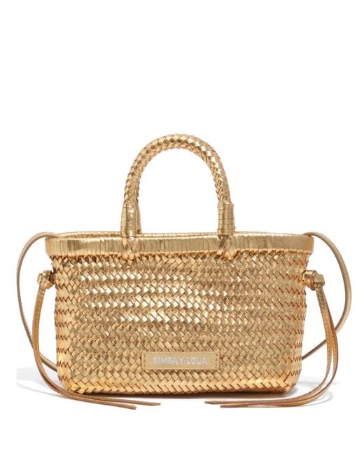 Bimba Y Lola Metallic Mini Woven Top-Handles Leather Tote Bag