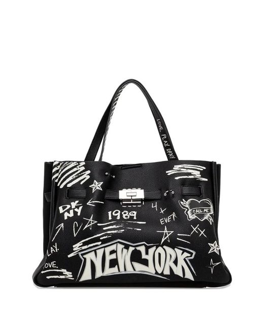DKNY Black Sac Cabas À Imprimé Graffiti