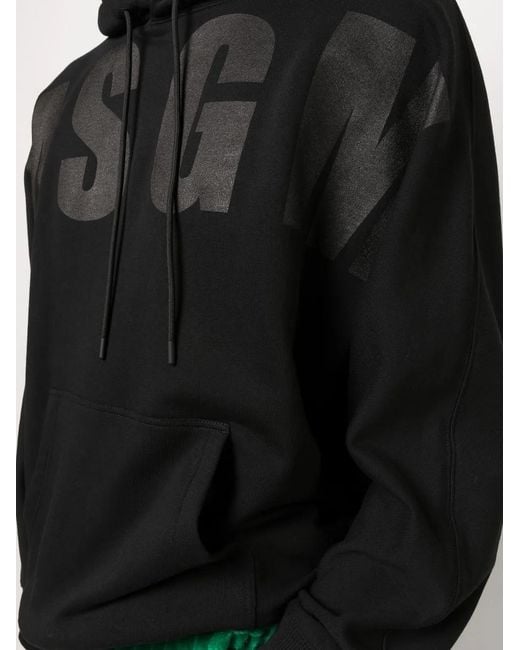 MSGM Black Appliqué Logo Hoodie for men