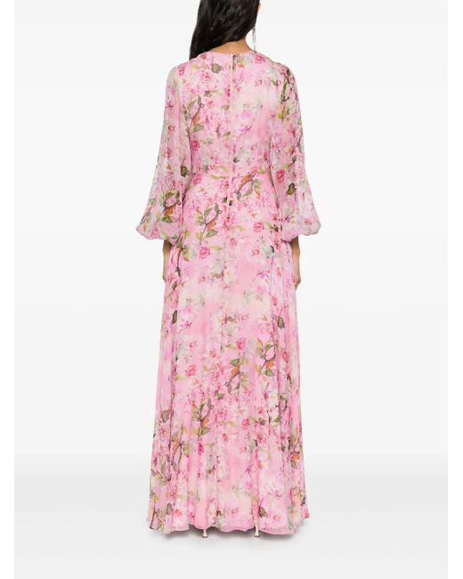 Robe Longue En Soie À Fleur Oversize Appliquée Nissa en coloris Pink