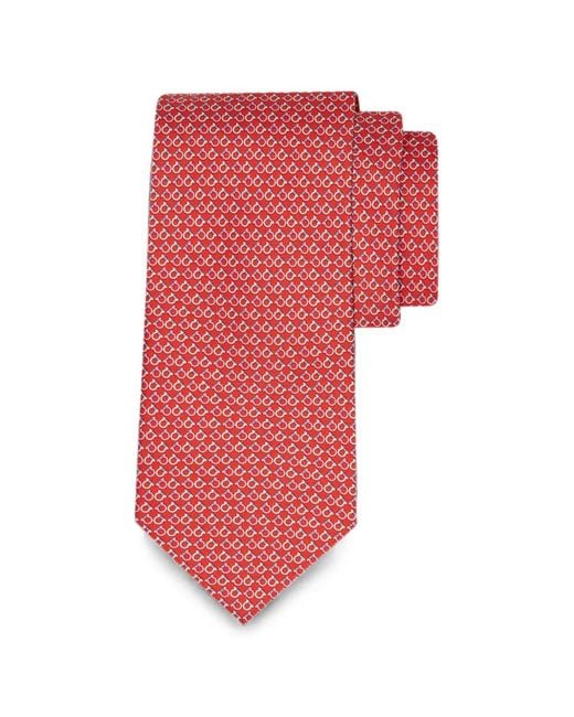 Ferragamo Red Gancini Square-Print Silk Tie for men