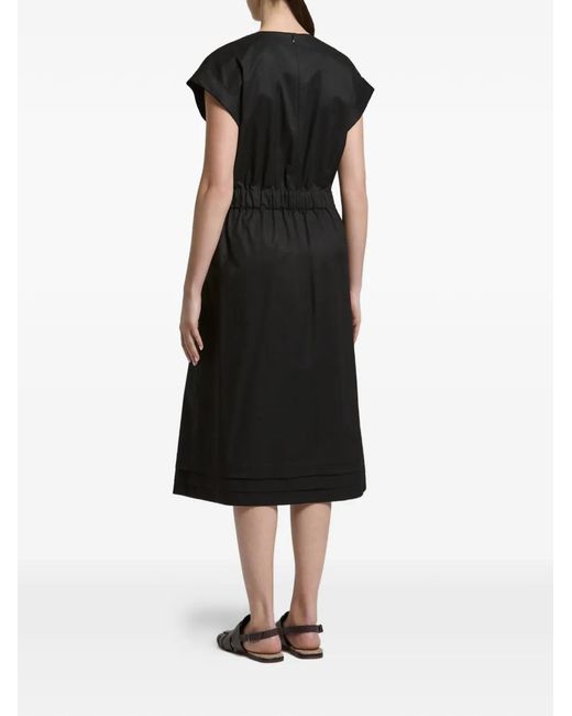 Peserico Black Tied-Waist V-Neck Midi Dress