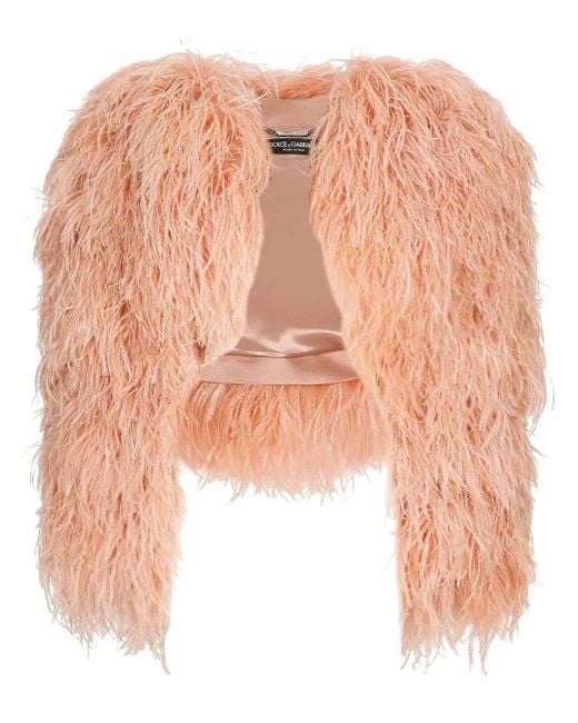Dolce & Gabbana Pink Kim Dolce&Gabbana Feather-Trim Bolero Jacket