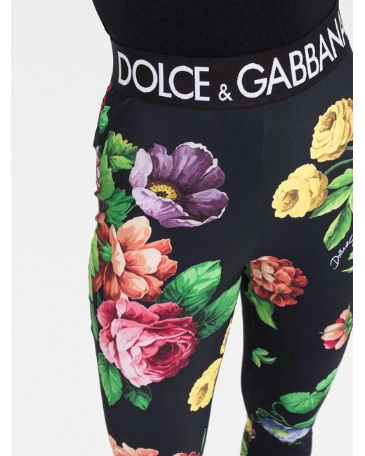 Dolce & Gabbana Green Floral-Print Leggings