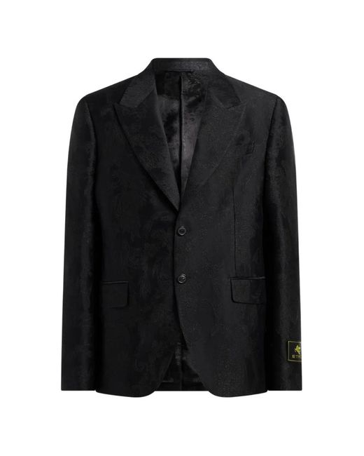 Etro Black Blazer Boutonné À Fleurs En Jacquard for men