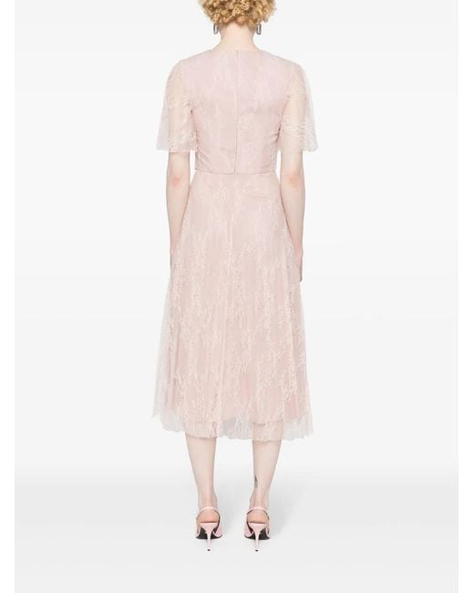 Nissa Pink Lace-Overlay Pleated Dress