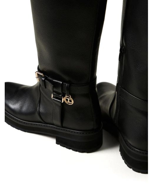 Twinset Black 40Mm Oval T Leather Boots
