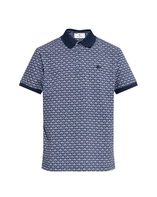 Etro Blue Floral-Print Polo Shirt for men