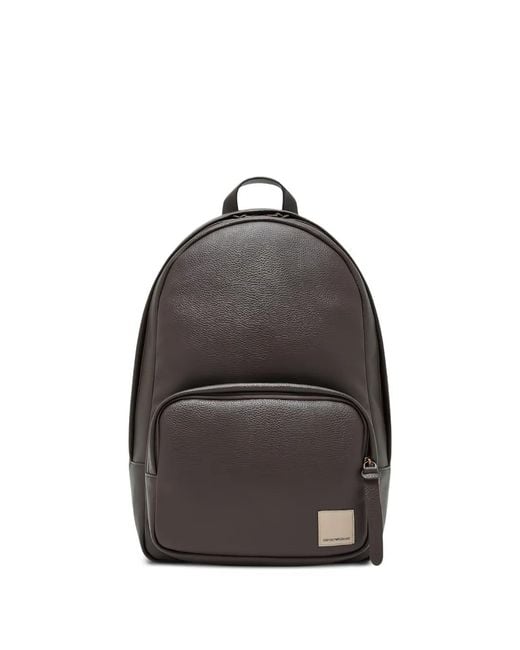 Emporio Armani Black Logo-Patch Pebbled-Effect Backpack for men
