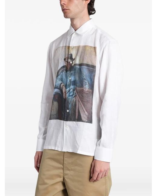 Junya Watanabe White Graphic-Print Button-Down Cotton Shirt for men