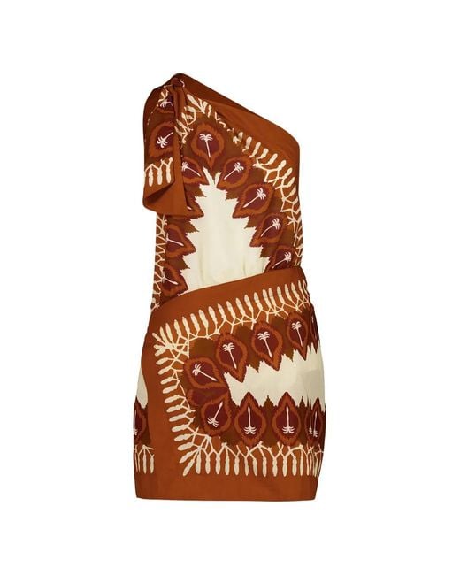Johanna Ortiz Brown Sun Traveller One-Shoulder Printed Mini Dress
