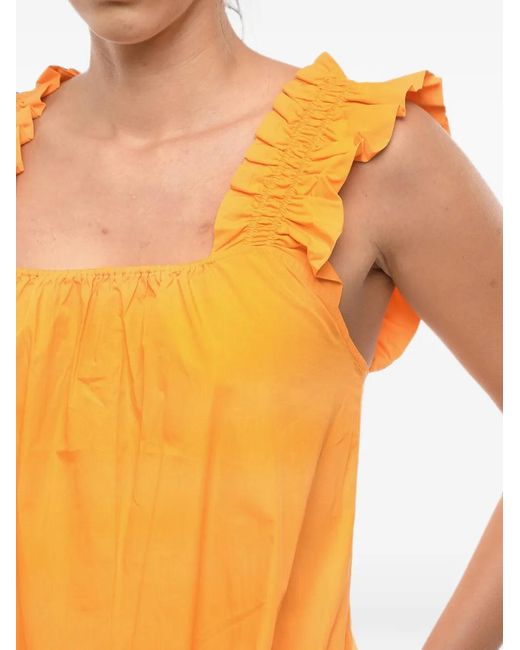 Samsøe & Samsøe Orange Ruffled Square-Neck Midi Dress