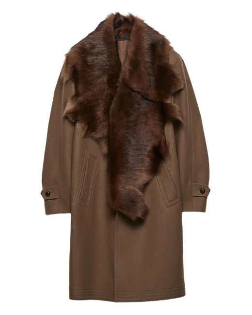Prada Brown Shearling-Collar Single-Breasted Coat for men