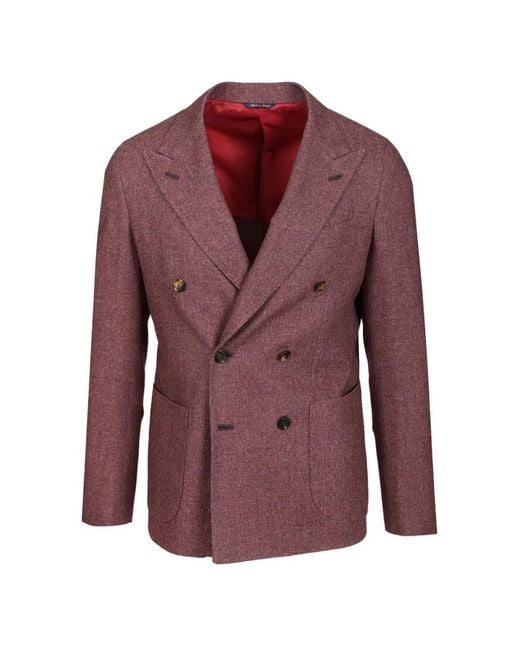 Al Duca D'aosta Purple Double-Breasted Peak-Lapel Blazer for men
