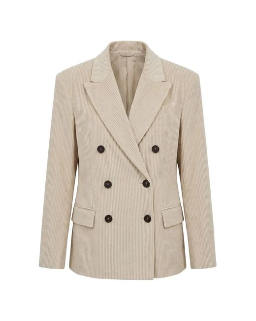 Brunello Cucinelli Natural Double-Breasted Corduroy Blazer