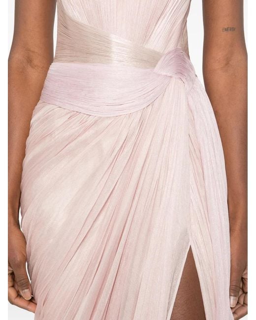 IRIS SERBAN Pink Draped Metallic Maxi Dress