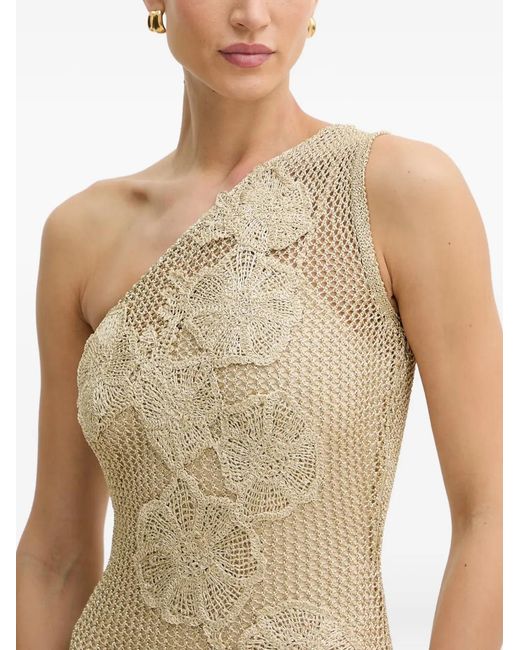SIMONA CORSELLINI Natural Crochet-Knit Floral-Appliqué Mini Dress
