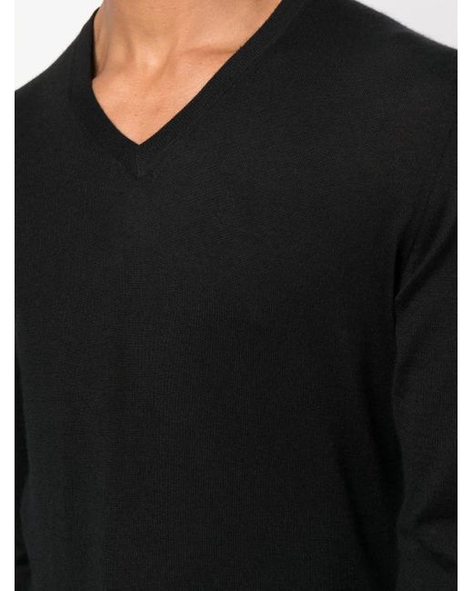 Fedeli Black V-Neck Long-Sleeve Jumper for men