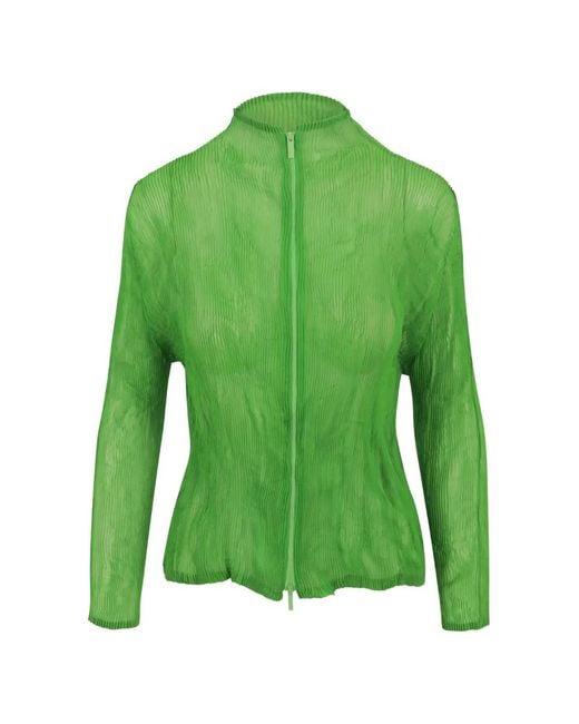 Issey Miyake Green Plissé-Effect Zip-Up Jacket