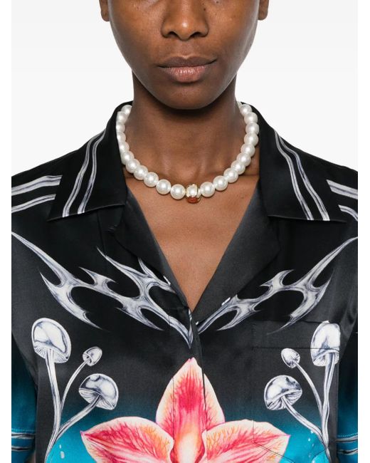 Casablanca Blue Orchid-Print Silk Shirt