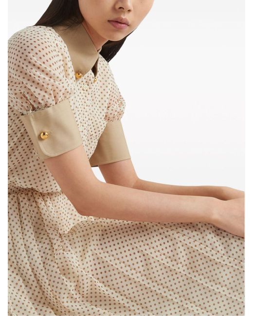 Prada Natural Polka-dot Print Midi Dress