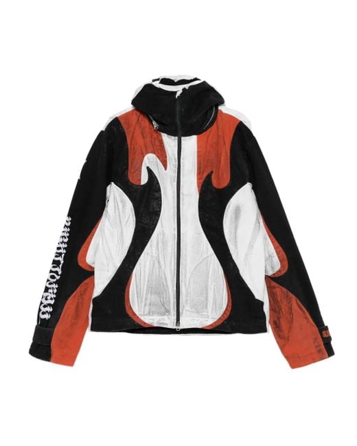 Kusikohc Black Flame-Print Windbreaker Jacket for men
