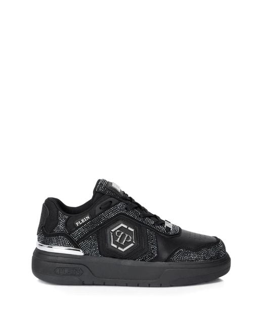Philipp Plein Black Low-Top Sneakers Sk8R Strass