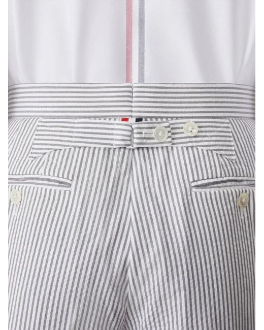 Thom Browne Blue Striped Seersucker Shorts for men