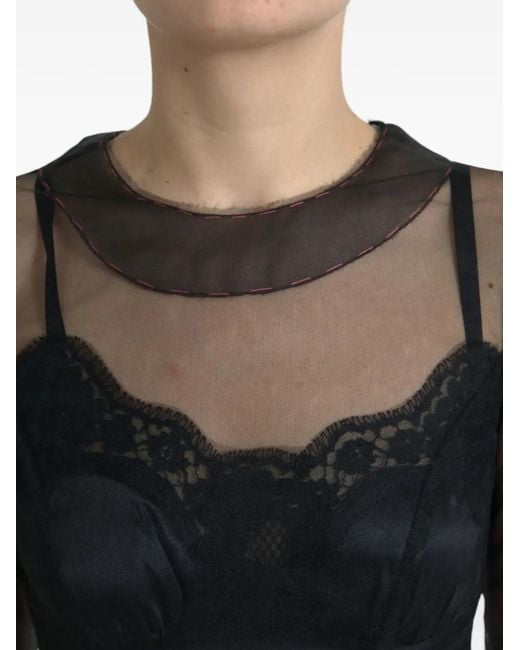 Dolce & Gabbana Black Floral-Embroidered Mesh Gown Long Dress