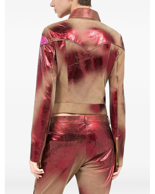 Roberto Cavalli Red Metallic-Finish Leather Jacket