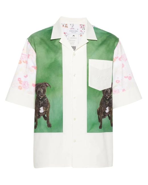 MARINE SERRE Green Calendar-Print Panelled Shirt