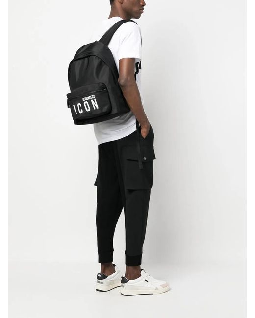 DSquared² Black Icon Logo Large Backpack for men