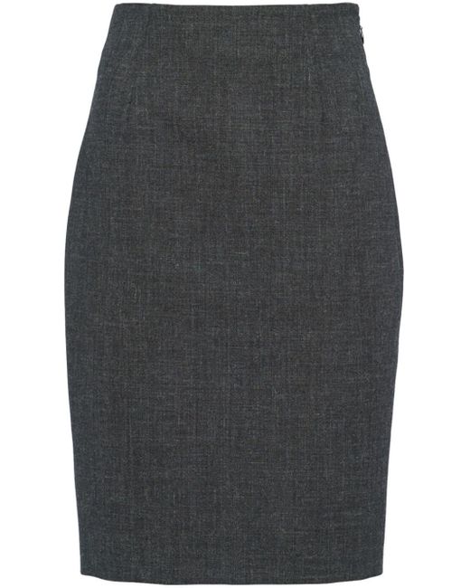Prada Gray Virgin Wool Pencil Miniskirt
