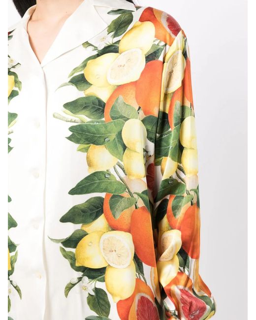 Stella McCartney Yellow Fruit-Print Silk Shirt