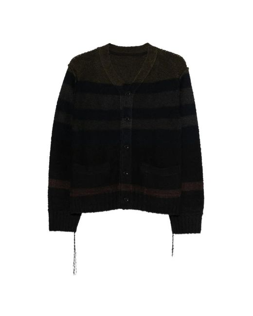 Sacai Black Striped Distressed-Effect Cardigan for men