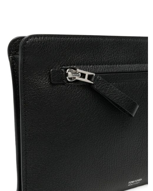 Tom Ford Black Grained Leather Clutch Bag for men