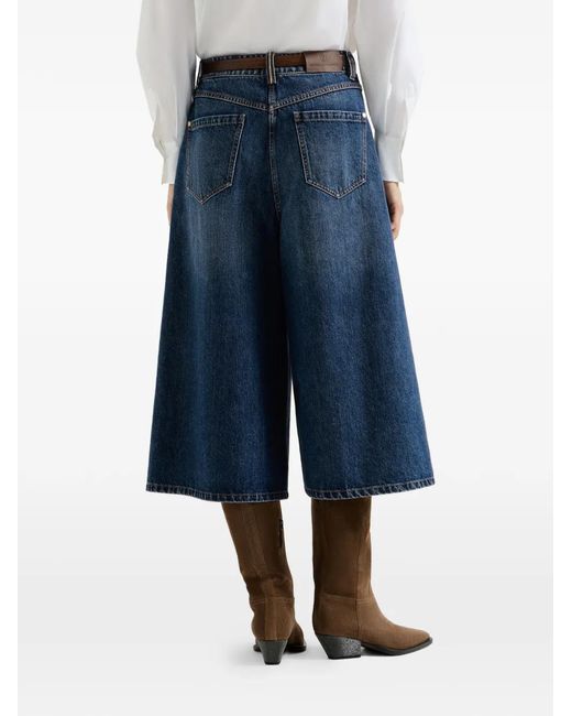 Brunello Cucinelli Blue Baggy Crop Trousers With Monili
