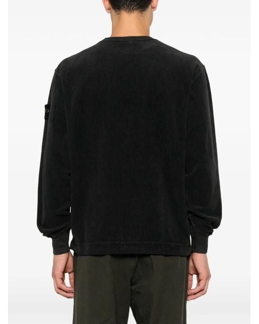 Stone Island Black Corduroy-Texture Compass-Patch Sweater for men