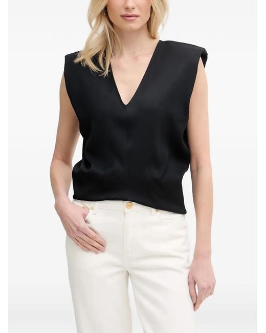 Trussardi Black Padded-Shoulder V-Neck Top