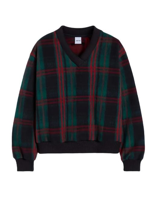 Aspesi Blue V-Neck Plaid Sweater