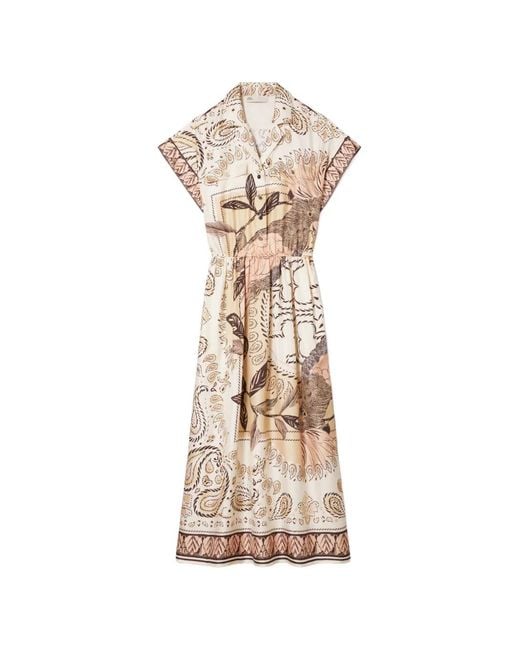 Tory Burch White Waisted Silk Shirtdress