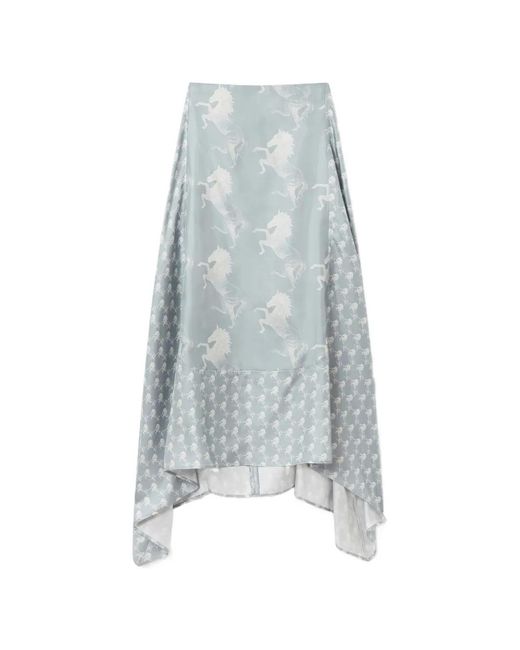 Stella McCartney Blue Horse-Print Handkerchief-Hem Skirt
