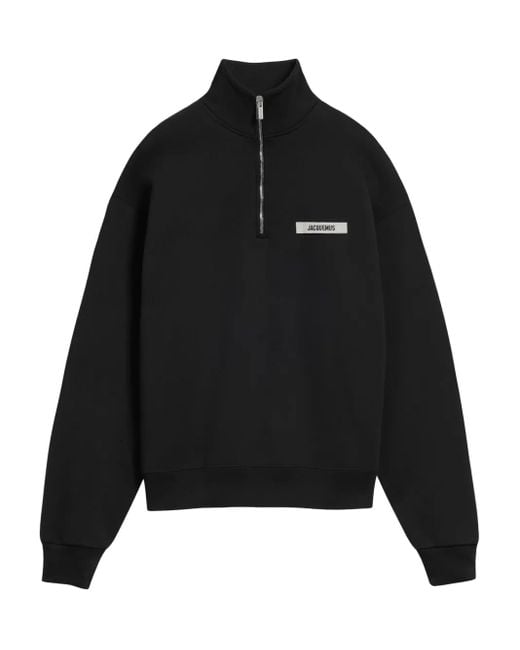 Jacquemus Black Half-Zip Logo-Patch Sweatshirt for men